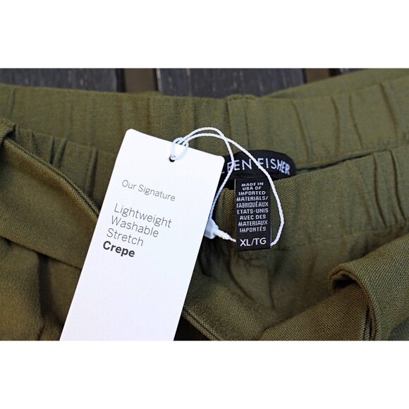 New w/Tags - Eileen Fisher Stretch Crepe Wide Leg Cropped Pants, Olive, XL - Picture 2 of 11